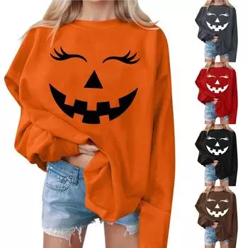 Женские повседневные модные толстовки с длинным рукавом и круглым вырезом с принтом Хэллоуина, пуловер, топ L чёрный