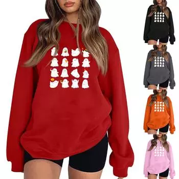 Женские повседневные модные толстовки с длинным рукавом и круглым вырезом с принтом Хэллоуина, пуловер, топ L чёрный