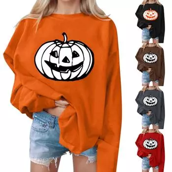 Женские повседневные модные толстовки с длинным рукавом и круглым вырезом с принтом Хэллоуина, пуловер, топ L чёрный