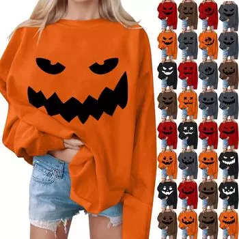 Женские повседневные модные толстовки с длинным рукавом и круглым вырезом с принтом Хэллоуина, пуловер, топ XL коричневый