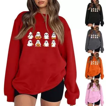 Женские повседневные модные толстовки с длинным рукавом и круглым вырезом с принтом Хэллоуина, пуловер, топ L чёрный