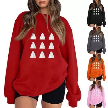 Женские повседневные модные толстовки с длинным рукавом и круглым вырезом с принтом Хэллоуина, пуловер, топ L чёрный