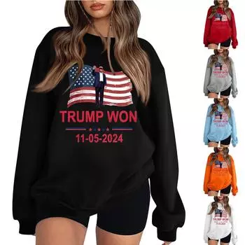 Женские повседневные модные толстовки с длинным рукавом и круглым вырезом с принтом, пуловер, топ S