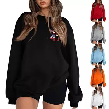 Женские повседневные модные толстовки с длинным рукавом и круглым вырезом с принтом, пуловер, топ L оранжевый