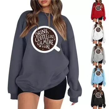 Женские повседневные модные толстовки с длинным рукавом и круглым вырезом с принтом, пуловер, топ XXL тёмно-синий