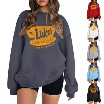 Женские повседневные модные толстовки с длинным рукавом и круглым вырезом с принтом, пуловер, топ XXL чёрный