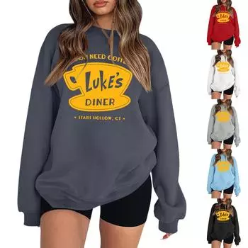 Женские повседневные модные толстовки с длинным рукавом и круглым вырезом с принтом, пуловер, топ L