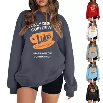 Женские повседневные модные толстовки с длинным рукавом и круглым вырезом с принтом, пуловер, топ L чёрный