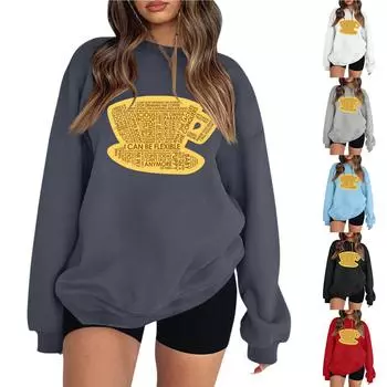 Женские повседневные модные толстовки с длинным рукавом и круглым вырезом с принтом, пуловер, топ XXL красный