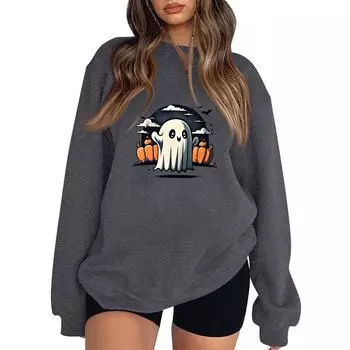 Женские повседневные модные толстовки с длинным рукавом и круглым вырезом с принтом Хэллоуина, пуловер, топ M