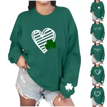 Женские повседневные модные толстовки с длинным рукавом и круглым вырезом с принтом, пуловер, топ S зелёный