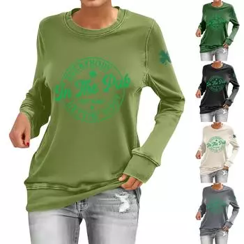 Женские повседневные модные толстовки с длинным рукавом и круглым вырезом с принтом, пуловер, топ L армия зеленый