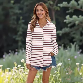 Женские повседневные модные топы с длинным рукавом и пуговицами, свободная рубашка L красный