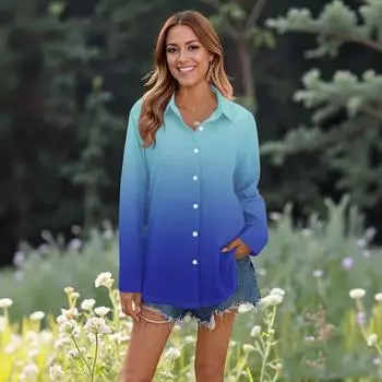 Женские повседневные модные топы с длинным рукавом и пуговицами, свободная рубашка XL синий