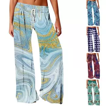 Женские повседневные модные удобные свободные широкие брюки с принтом для йоги S серый