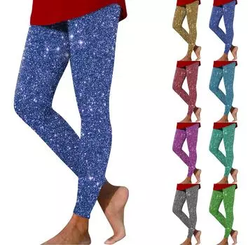 Женские повседневные модные уличные брюки с блестками, тонкие эластичные брюки для йоги, девятиминутные брюки L золотой