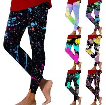 Женские повседневные модные уличные брюки с цветным принтом, тонкие эластичные брюки для йоги, девятиминутные брюки L синий