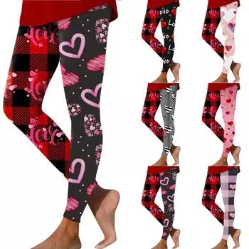 Женские повседневные модные уличные брюки с клетчатым принтом на День святого Валентина, тонкие эластичные брюки для йоги, девятиминутные брюки L чёрный