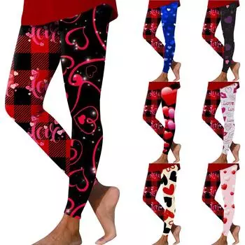 Женские повседневные модные уличные брюки с клетчатым принтом на День святого Валентина, тонкие эластичные брюки для йоги, девятиминутные брюки L чёрный