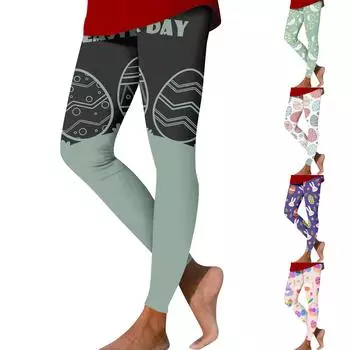 Женские повседневные модные уличные брюки с пасхальным принтом, тонкие эластичные брюки для йоги, девятиминутные брюки L серый