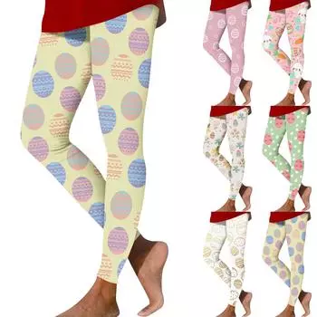 Женские повседневные модные уличные брюки с пасхальным принтом, тонкие эластичные брюки для йоги, девятиминутные брюки L
