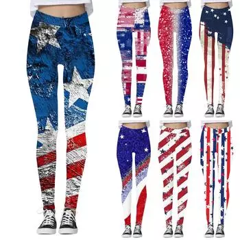 Женские повседневные модные уличные брюки с принтом в честь Дня независимости, тонкие эластичные брюки для йоги, девятиминутные брюки L