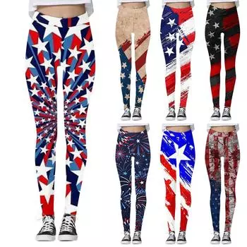 Женские повседневные модные уличные брюки с принтом в честь Дня независимости, тонкие эластичные брюки для йоги, девятиминутные брюки XXL красный
