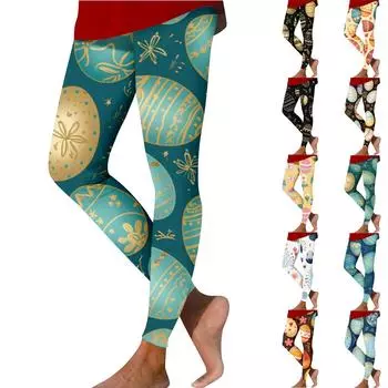 Женские повседневные модные уличные брюки с принтом, тонкие эластичные пасхальные брюки для йоги, девятиминутные брюки L чёрный