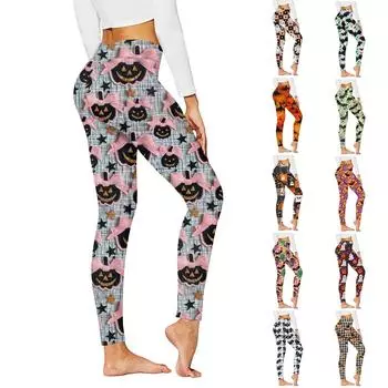 Женские повседневные модные уличные брюки с принтом, тонкие эластичные пасхальные брюки для йоги, девятиминутные брюки XL чёрный