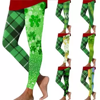 Женские повседневные модные уличные брюки в клетку на день Святого Патрика с узким эластичным принтом для йоги, девятиминутные брюки L