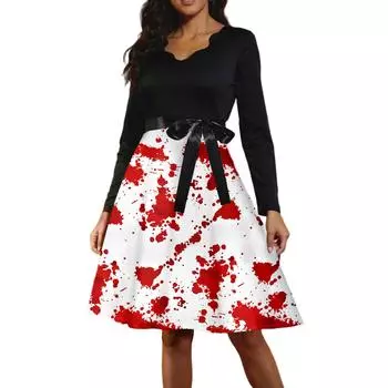 Женские повседневные модные винтажные длинные платья с длинным рукавом на Хэллоуин и графическим принтом M