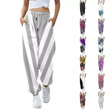 Женские повседневные модные винтажные повседневные брюки с завязками на шнурке и эластичной резинкой на талии S чёрный