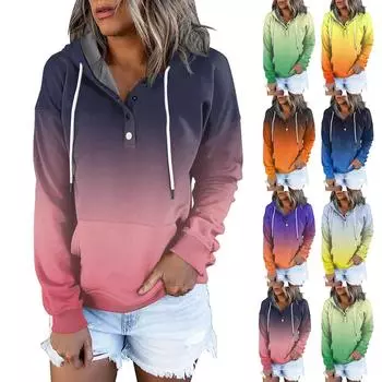 Женские повседневные модные винтажные пуловеры с длинными рукавами и пуговицами с принтом, толстовки с капюшоном M розовый