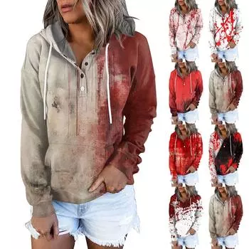 Женские повседневные модные винтажные пуловеры с длинными рукавами и пуговицами с принтом, толстовки с капюшоном XL белый