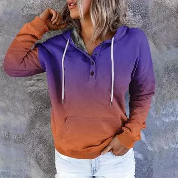 Женские повседневные модные винтажные пуловеры с длинными рукавами и пуговицами с принтом, толстовки с капюшоном XL фиолетовый