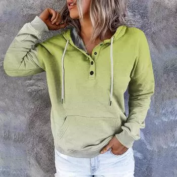 Женские повседневные модные винтажные пуловеры с длинными рукавами и пуговицами с принтом, толстовки с капюшоном M