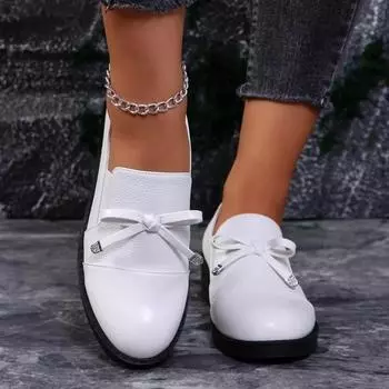 Женские повседневные мокасины 2024 года, новые водонепроницаемые женские туфли из искусственной кожи на толстой подошве, элегантные дизайнерские туфли с бантом для офиса и шопинга, Zapatillas Mujer 36 чёрный