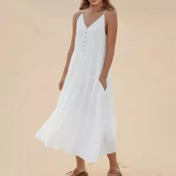 Женские повседневные наряды на пуговицах, однотонные платья L белый