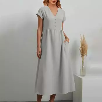 Женские повседневные наряды на пуговицах, однотонные платья L