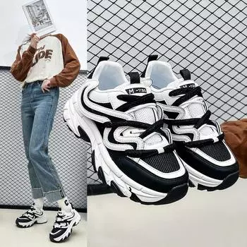 Женские повседневные нескользящие кроссовки, кроссовки на платформе, дышащие удобные кроссовки на шнуровке для бега, прогулочной обуви, спортивная обувь для тенниса на плоской подошве из сетчатой кожи 35 чёрный