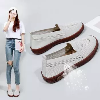Женские повседневные низкие кеды на плоской подошве, летние дышащие вязаные сетчатые лоферы, легкие прогулочные туфли с круглым носком, нескользящая обувь Dreey, рабочая обувь на плоской подошве для женщин 35