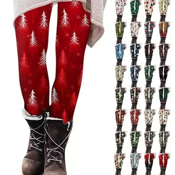 Женские повседневные облегающие эластичные брюки для йоги с принтом рождественской елки и снежинок, укороченные брюки XXL розовый