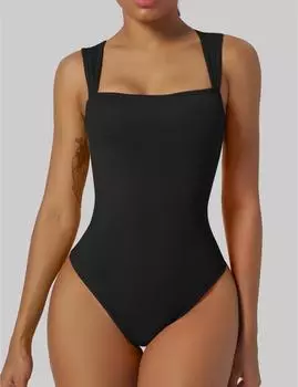 женские повседневные однотонные боди на бретелях S чёрный