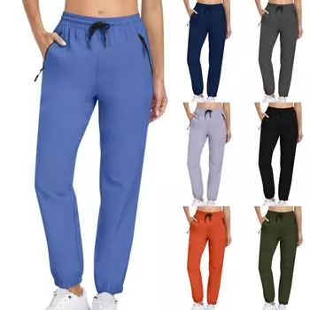 Женские повседневные однотонные брюки для фитнеса с эластичным поясом и карманом на молнии L армия зеленый