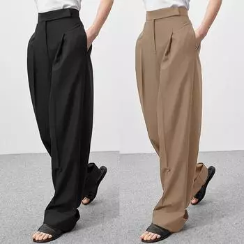 Женские повседневные однотонные брюки для рабочего места, свободные широкие брюки L чёрный