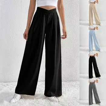 Женские повседневные однотонные брюки для рабочего места, свободные широкие брюки L бежевый