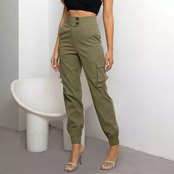 Женские повседневные однотонные брюки-карго с несколькими карманами и завязками на щиколотках L армия зеленый