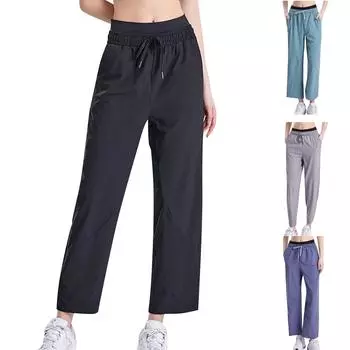 Женские повседневные однотонные брюки с карманами и ремнями, спортивные брюки L чёрный