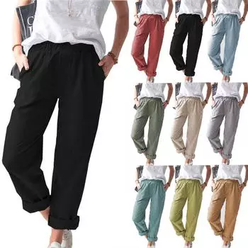 Женские повседневные однотонные карманы с эластичной резинкой на талии, удобные прямые брюки L армия зеленый