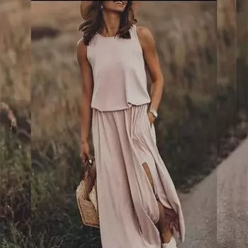 Женские повседневные однотонные летние свободные длинные платья без рукавов, вечерние пляжные летние платья с круглым вырезом S белый